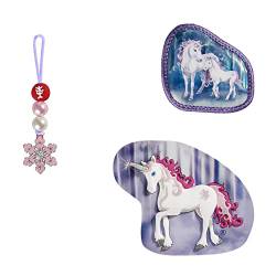 Step by Step Magic MAGS „Ice Unicorn Nuala“, 3-teilig, 2 Magnet-Applikationen und 1 Anhänger, Ergänzung für Schulranzen oder Vorschulrucksack, grau-rosa-weiß von Step by Step