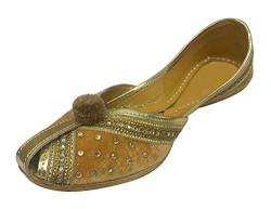 Step n Style Damen Samt & Leder Khussa Schuhe Punjabi Jutti Indische Handmade Flip Flop Gold, Gold (gold), 39 EU von Step n Style