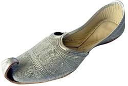 Step n Style Flache Herren-Slipper aus Leder, Zari-Khussa-Schuhe, traditionell, indisches Leder, Punjabi-Jutti, Silber (silber), 45.5 EU von Step n Style
