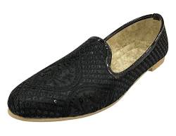 Step n Style Jutti für Herren, Schwarz, traditionell, handgefertigt, Mojari, Punjabi, Juti Brautschuhe, ethnische Mojari, indische Schuhe, schwarz, 45 EU von Step n Style