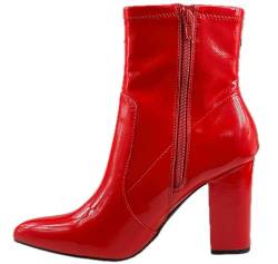 Steptoes Damen-Stiefeletten aus Kunstleder, mit spitzem Zehenbereich, Blockabsatz, seitlicher Reißverschluss, Größe 36-42, rot, 40.5 EU von Steptoes
