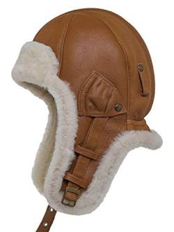 Sterkowski Bomber Aviatormütze | Hochwertige Lamfell Wintermütze | pilotenmütze Herren wintermütze Herren russische mütze Damen mütze jagdhut Herren Ushanka Herren Flieger Cap 57 cm Braun von Sterkowski