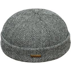 Sterkowski Docker Mütze | Harris Tweed Beanie Kappe für Herren und Frauen | Docker Cap Leon der Profi Beanie Herren Fahrrad Mütze Kapitänsmütze Herren Wintermütze Herren Schwarz/Grau 54 cm von Sterkowski