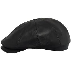 Sterkowski Echt Leder Schiebermütze Schlägermütze Flat Cap 59 cm Schwarz von Sterkowski