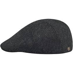 Sterkowski Ivy Five Schiebermütze Herren Winter | Harris Tweed Baskenmütze Herren | Flatcap Herren Schiebermütze Wolle Schirmmütze Herren Winter Gatsby Mütze Herren 58 cm Schwarz/Anthrazit von Sterkowski