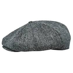 Sterkowski Peaky Style | Harris Tweed Schiebermütze für Herren | Schiebermütze Herren Cabrio Mütze Herren Schirmmützen für Herren Gatsby Cap 55 cm Schwarz/Grau von Sterkowski