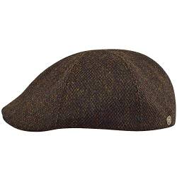 Sterkowski Rusty Schiebermütze Herren Tweed | Harris Tweed Flatcap Herren | Schirmmützen Herren Newsboy Cap Herren Gatsby Mütze Herren Schiebermütze Winter Cabrio Mütze Herren 62 cm Schwarz/Gelb von Sterkowski