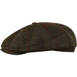 Sterkowski Shelby Mütze | Tweed Schiebermütze für Herren | Schiebermütze Herren Schirmmütze Herren Ballonmütze Herren Gatsby Mütze Paperboy Cap Newsboy Cap Grün/Rot Kariert 55 cm von Sterkowski