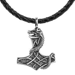 STERLL Herren Lederkette Silber 925 Schwarz Thor Wikinger Hammer Mythos Anhänger Amulett Geschenkverpackung Geschenkideen für Männer von Sterll