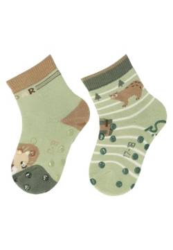 Sterntaler ABS -Krabbelsocken 2er Pack Löwe und Bär für Jungen - Babysocken mit Anti -Rutsch -Noppen auf Spann und Sohle - Antirutsch Socken für Babys im Set mit Motiv - blassgrün, 18 von Sterntaler