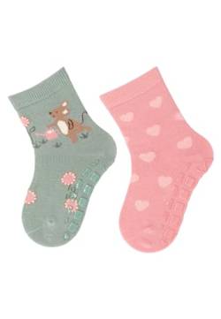 Sterntaler ABS -Socken 2er Pack Maus und Herzen für Mädchen - Babysocken mit Anti -Rutsch -Noppen auf der Sohle - Antirutsch Socken für Babys im Set mit Tier Motiv - steingrün, 18 von Sterntaler