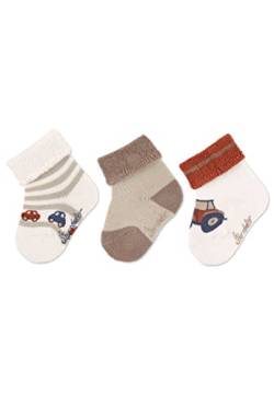 Sterntaler Baby Jungen Baby Socken Baby-Socke 3er Pack Autos - Socken Baby - aus Baumwolle mit Vollplüsch (Sohle) - beige, 14 von Sterntaler