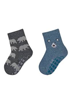 Sterntaler Baby Jungen Fliesen Socken Baby ABS-Söckchen Doppelpack Bären Strümpfe - Fliesen Rutsch Socken - mit Bären Motiv - anthrazit meliert, 18 von Sterntaler