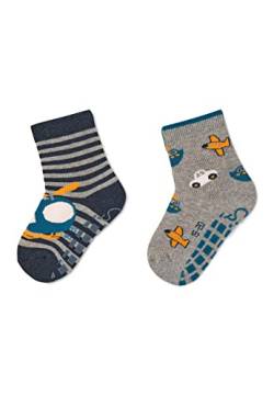 Sterntaler Baby Jungen Fliesen Socken Baby ABS-Söckchen Doppelpack Fahrzeug Strümpfe - Fliesen Rutsch Socken Baby - mit Hubschrauber Motiv - blau, 18 von Sterntaler