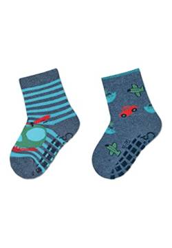 Sterntaler Baby Jungen Fliesen Socken Baby ABS-Söckchen Doppelpack Fahrzeug Strümpfe - Fliesen Rutsch Socken - mit Hubschrauber Motiv - tintenblau, 18 von Sterntaler