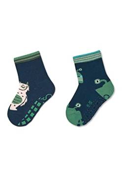 Sterntaler Baby Jungen Fliesen Socken Baby ABS-Söckchen Doppelpack Monster & Yeti Strümpfe - Fliesen Rutsch Socken - mit Monster-Motiv - marine, 17/18 von Sterntaler