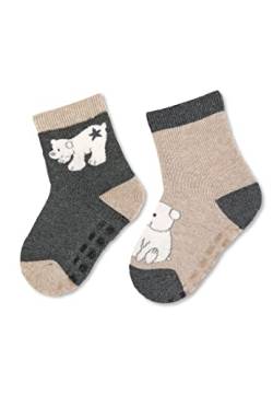 Sterntaler Baby - Jungen Fliesen Socken Baby Abs-söckchen Doppelpack Eisbär Elia, Anthrazit Meliert, 18 von Sterntaler
