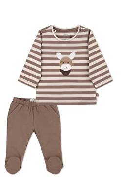Sterntaler Baby Jungen Langarmshirt Baby GOTS Set Langarm-Shirt und Hose - Baby Shirt Langarm - geringeltes Shirt mit 3D Applikation - braun, 56 von Sterntaler