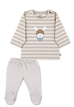 Sterntaler Baby Jungen Langarmshirt Baby GOTS Set Langarm-Shirt und Hose - Baby Shirt Langarm - geringeltes Shirt mit 3D Applikation - hellgrau, 50 von Sterntaler