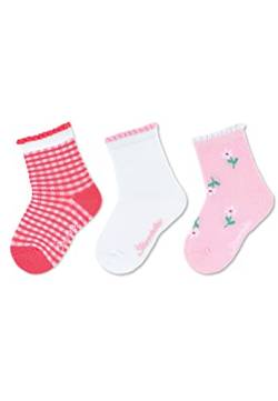 Sterntaler Baby Mädchen Baby Socken Söckchen 3er Pack Vichykaro - Socken Baby, Babysöckchen, Babysocken - aus Baumwolle - koralle, 17-18 EU von Sterntaler