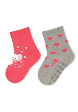 Sterntaler Baby Mädchen Fliesen Socken Baby ABS-Söckchen Doppelpack Maus und Herzen - Fliesen Rutsch Socken Baby - aus Baumwolle - koralle, 18 von Sterntaler