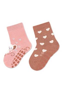 Sterntaler Baby Mädchen Fliesen Socken Baby ABS-Söckchen Doppelpack Maus und Herzen - Fliesen Rutsch Socken Baby - aus Baumwolle - zartrosa, 18 von Sterntaler