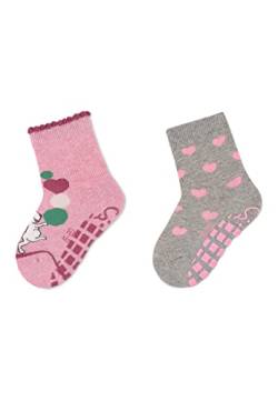 Sterntaler Baby Mädchen Fliesen Socken Baby ABS-Söckchen Doppelpack Maus & Herzen Strümpfe - Fliesen Rutsch Socken - mit Tier-Motiv - rosa meliert, 18 von Sterntaler