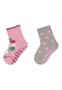 Sterntaler Baby Mädchen Fliesen Socken Baby ABS-Söckchen Doppelpack Maus & Herzen Strümpfe - Fliesen Rutsch Socken - mit Tier-Motiv - rosa meliert, 26 von Sterntaler