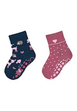 Sterntaler Baby Mädchen Fliesen Socken Baby ABS-Söckchen Doppelpack Waldtiere & Tupfen Strümpfe - Fliesen Rutsch Socken mit Tier-Motiv - marine, 28 von Sterntaler