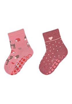 Sterntaler Baby Mädchen Fliesen Socken Baby ABS-Söckchen Doppelpack Waldtiere & Tupfen Strümpfe - Fliesen Rutsch Socken mit Tier-Motiv - rosa, 18 von Sterntaler