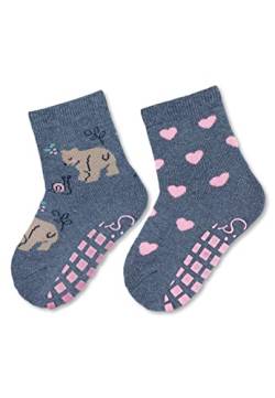 Sterntaler Baby - Mädchen Fliesen Socken Baby Abs-söckchen Doppelpack Bär und Herzen, Tintenblau, 18 von Sterntaler