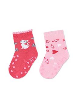 Sterntaler Baby Mädchen Krabbelsocken ABS Krabbelsöckchen Doppelpack Katze Herz - Krabbelsocken - mit Anti-Rutsch Sohle - koralle, 18 von Sterntaler