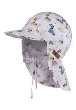 Sterntaler Schirmmütze Dinos mit Nackenschutz und Bindeband für Jungen - Baby Mütze mit UV -Schutz 50+ aus weicher Baumwolle - Schirmmütze für Spielspaß an heißen Tagen - weiß, 49 von Sterntaler