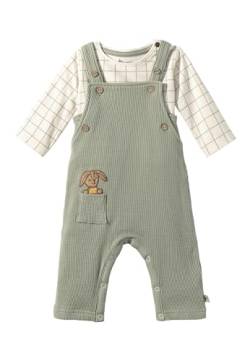 Sterntaler Set Latzhose und Body Hase Happy für Jungen - Baby Body Langarm aus Waffelpique mit Applikation auf der Vorderseite - Babylatzhose mit Druckknöpfen im Schritt - steingrün, 80 von Sterntaler