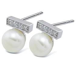 Sternvoll® Damen Perlenohrstecker aus 925 Sterling Silber mit Süßwasserperlen 6mm rhodinierte Ohrringe von Sternvoll Jewelry
