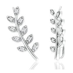 Sternvoll® Ohrringe aus 925 Sterling Silber mit Zirkonia Steinen Blätter Ohrklemme von Sternvoll Jewelry