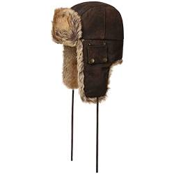 Stetson Classic Pigskin Fliegermütze Lapeer Chapka Pilotenmütze Ledermütze Herren - mit Futter Herbst-Winter - S (54-55 cm) braun von Stetson