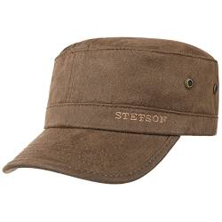 Stetson Stampton Army Cap Herren - Mit Baumwolle - Mit UV-Schutz 40+ - Größenverstellbar - Armycap mit Luftösen - In Leder-Optik - Schirmlänge 6.5 cm - Baumwollcap Frühling/Sommer braun XL (60-61 cm) von Stetson