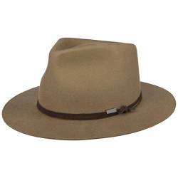 Stetson Vestridge Fedora Wollhut - Schwarzer Hut - Eleganter Filzhut mit Ledergarniturband - Wasserabweisend & vielseitig - Unisex - Frühling bis Winter Dunkelbeige L (58-59 cm) von Stetson