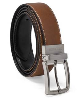 Steve Madden Herren Dress Casual Every Day Leather Belt Gürtel, Cognac/Schwarz (Federkante), 34 von Steve Madden