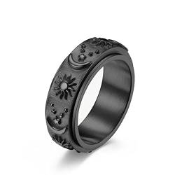 Anxiety Ring Männer, Partnerring Edelstahl Schwarz Anti Stress Stern Mond Sonne 52 (16.6) Schmuck Spinner Geschenk von Stfery