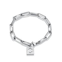 Armband Buchstabe C, Armband Vintage Damen Edelstahl Silber Englische Initiale Der Büroklammer Bracelet Modeschmuck Geschenke Herren von Stfery