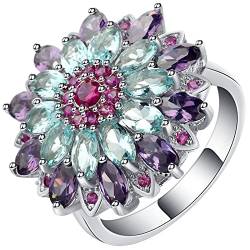 Damen Silberring Blumen, Engagement Ring For Women Mehrfarbig 52 Zirkonia Modeschmuck Cocktail Party Elegant Geschenk von Stfery