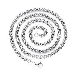 Halskette Silber 85CM, Ketten Männer Edelstahl 6MM Weizenkette Lang Modeschmuck Herren Damen Geschenk Geburtstag von Stfery