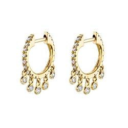 Ohrringe Damen Modeschmuck, Zirkonia Ohrringe Gold Vergoldet Baumeln 9MM Creolen Hoop Elegante Earrings Geschenke von Stfery