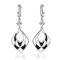 Ohrringe Schwarz Tropfen, Damen Ohrringe Vintage Weiß Vergoldet Ohrhänger Raute Hohl Länge 50MM Modeschmuck Earrings Geschenk von Stfery