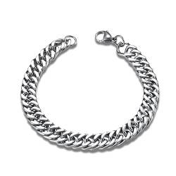 Pärchen Armbänder, Freundschaftsarmbänder Edelstahl Silber Einfache Kubanische Unisex-Kette 16CM Armband Bordsteinkette 8MM Modeschmuck Herren von Stfery