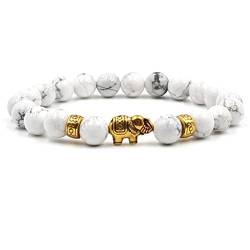 Stfery Beaded Bracelet, Armreif Damen Elefant Zirkonia Weiss 8mm Gold 19cm Metalllegierung Kristall Perle Armband Chakra Herren Schmuck von Stfery