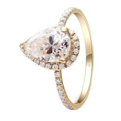 Stfery Damen Schmuck 585 Gold Ring für Frauen 1ct Tropfen Moissanit Ehering Damen von Stfery