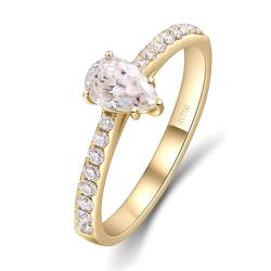 Stfery Echtgold 585 Damen Ring für Frauen 0.5ct Tropfen Moissanit Ehering Damen Einzeln von Stfery